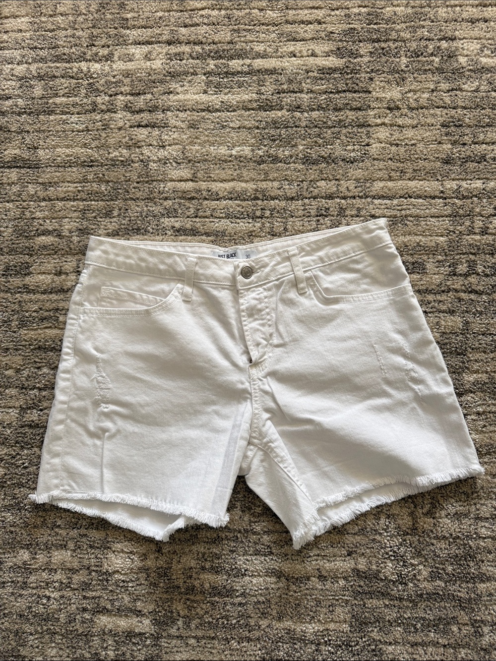 Just Black White Frayed Hem Denim Shorts